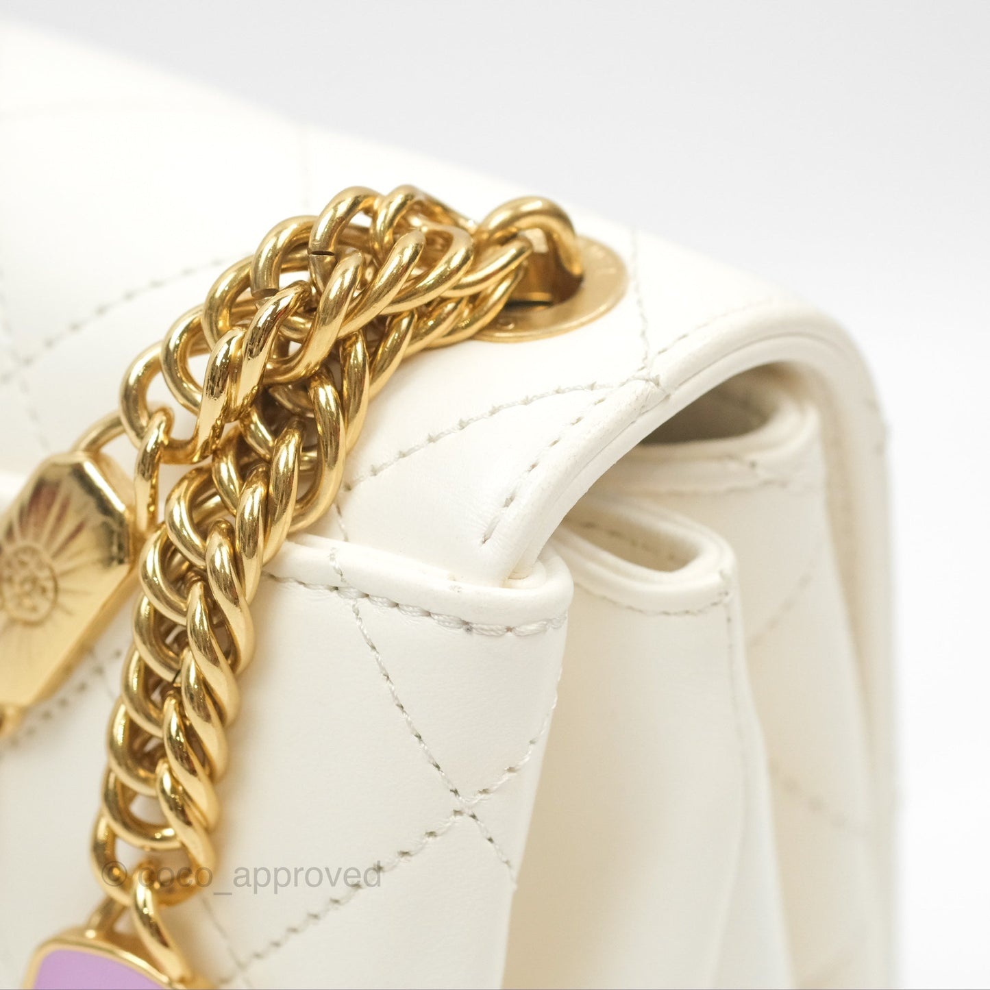 Chanel Mini Flap Bag with Enamel Charm Chain White Lambskin Gold Hardware