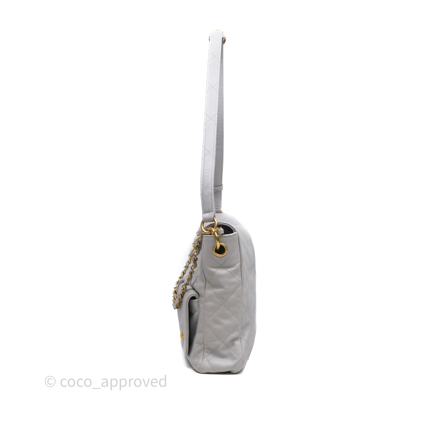 Chanel Double Pocket Hobo Bag Grey Caviar Aged Gold Hardware