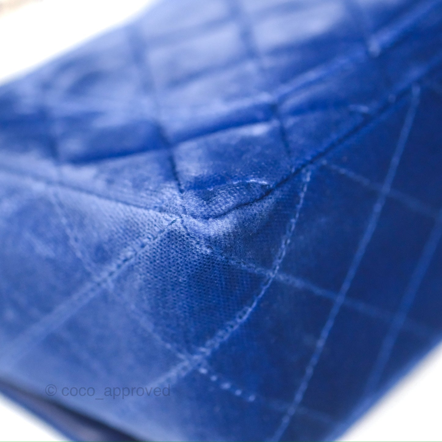 Chanel Quilted Mini Rectangular Flap Blue Velvet Gold Hardware