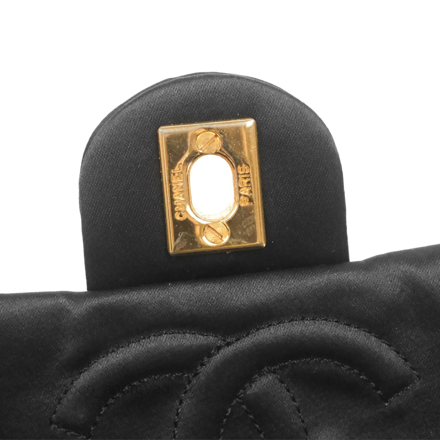 Chanel Mini Square Black Satin Gold Hardware