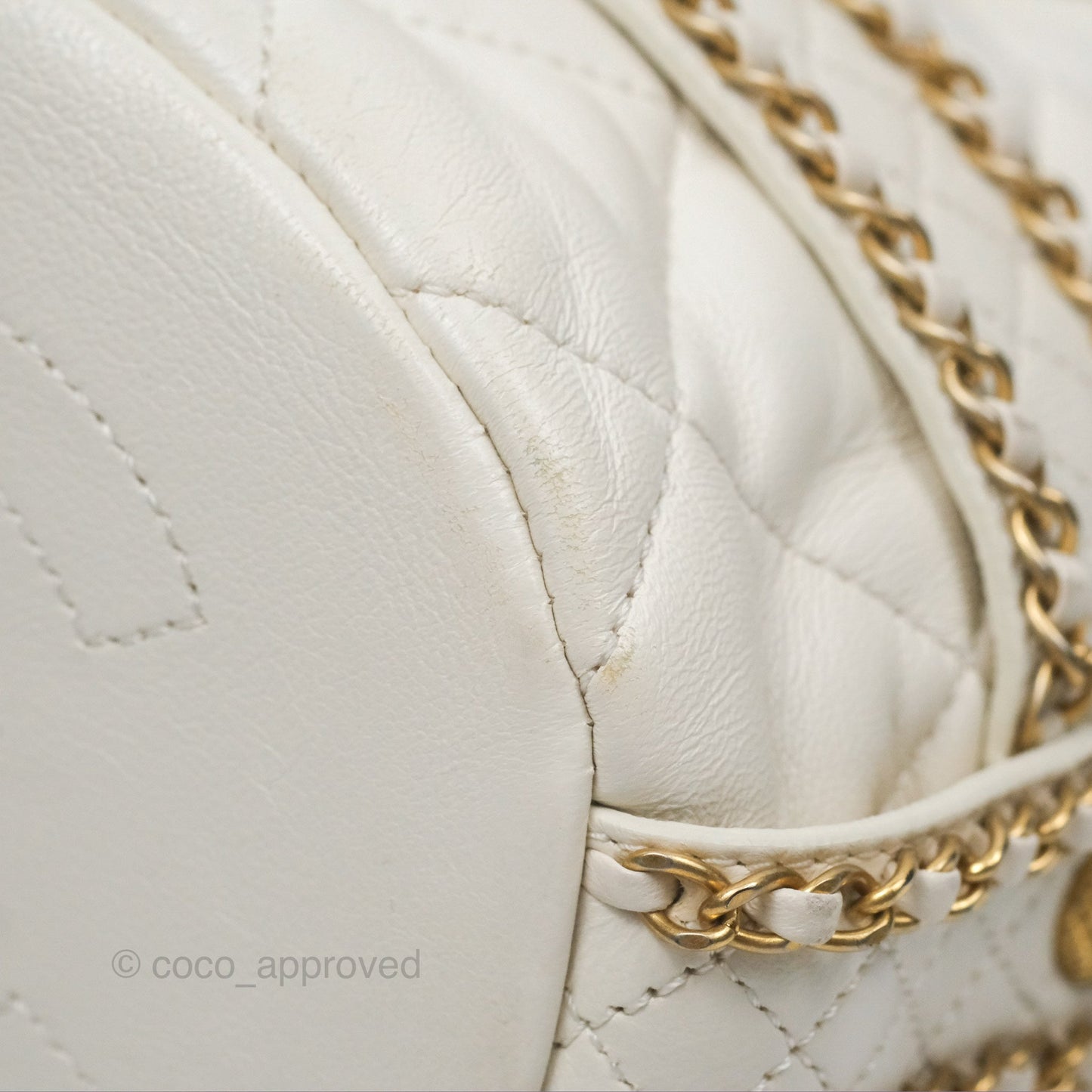 Chanel Quilted Drawstring Bucket Bag Ivory Lambskin Aged Gold Hardware