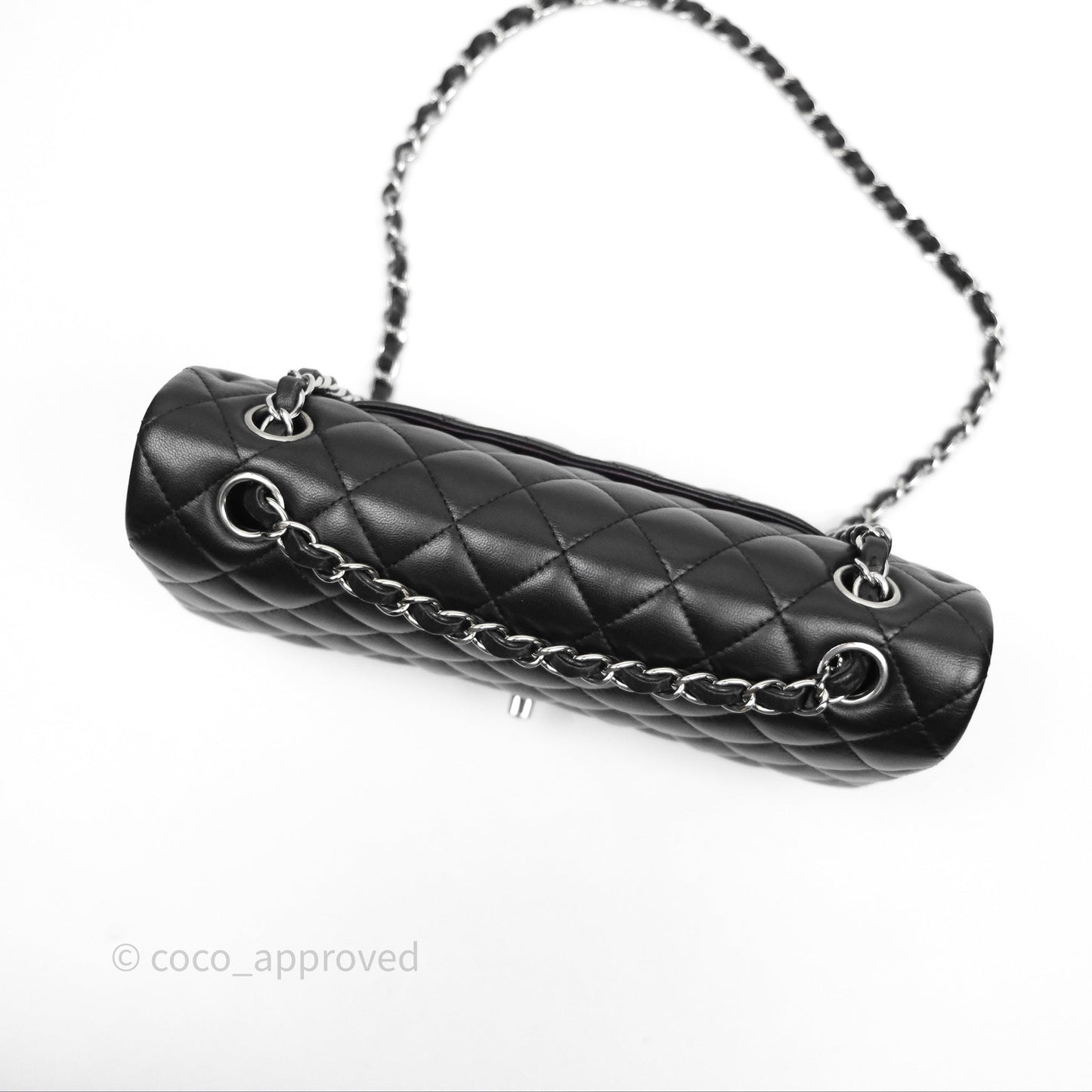 Chanel Classic M/L Medium Flap Quilted Black Lambskin Silver Hardware