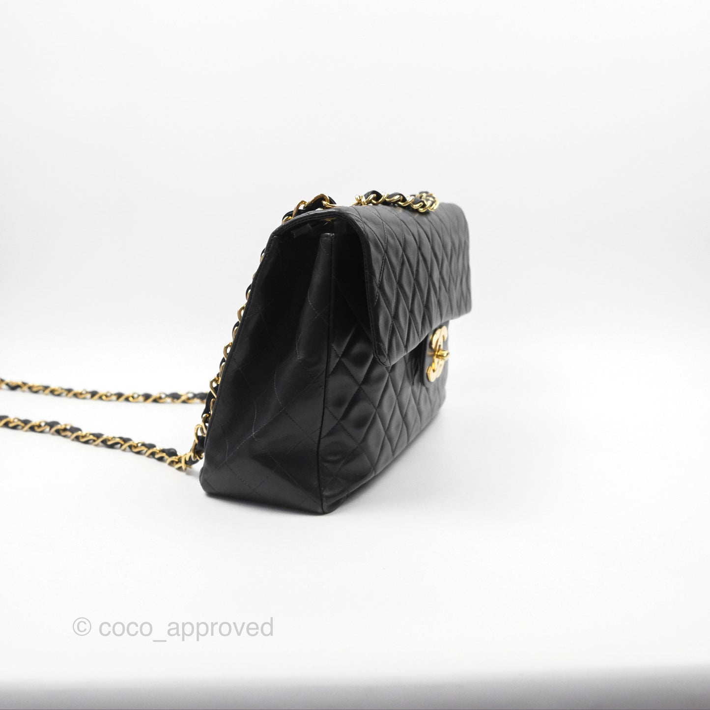 Chanel Vintage Maxi Single Flap Black Lambskin 24K Gold Hardware