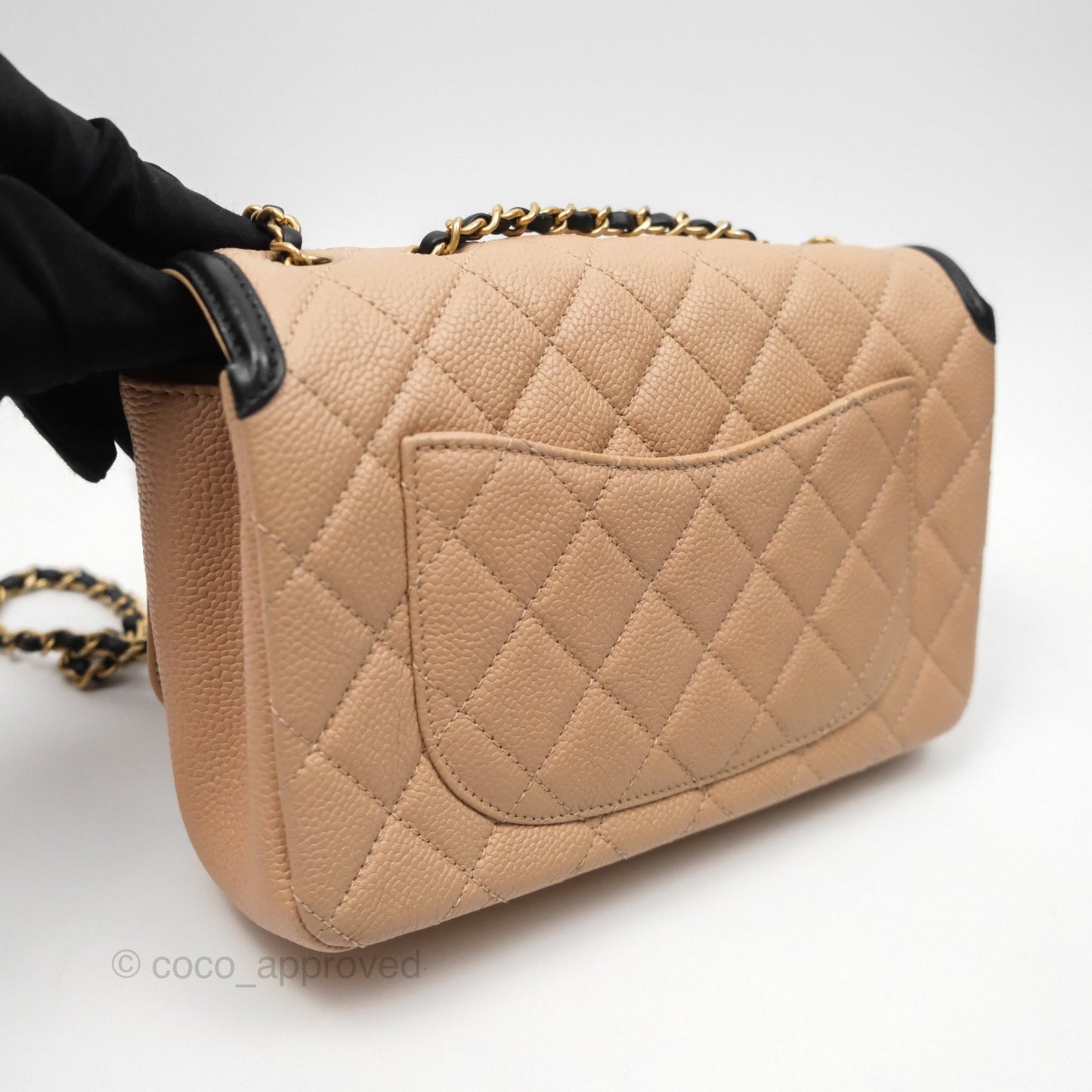 Chanel Small CC Filigree Flap Quilted Beige Black Caviar