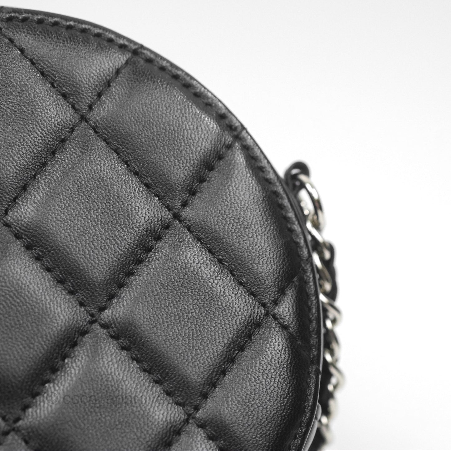 Chanel Classic Quilted Round Clutch With Chain Black Lambskin Silver Hardware