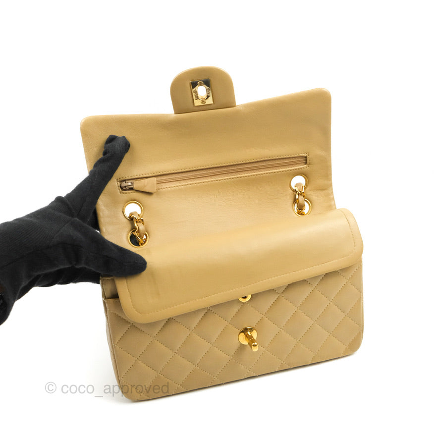 Chanel Classic Vintage Small Flap Dark Beige Lambskin 24K Gold Hardware
