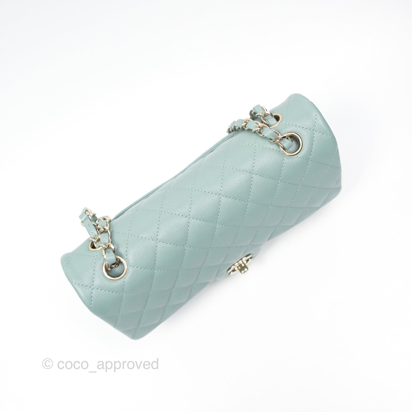 Chanel Classic M/L Medium Flap Quilted Tiffany Seafoam Green Caviar Gold Hardware