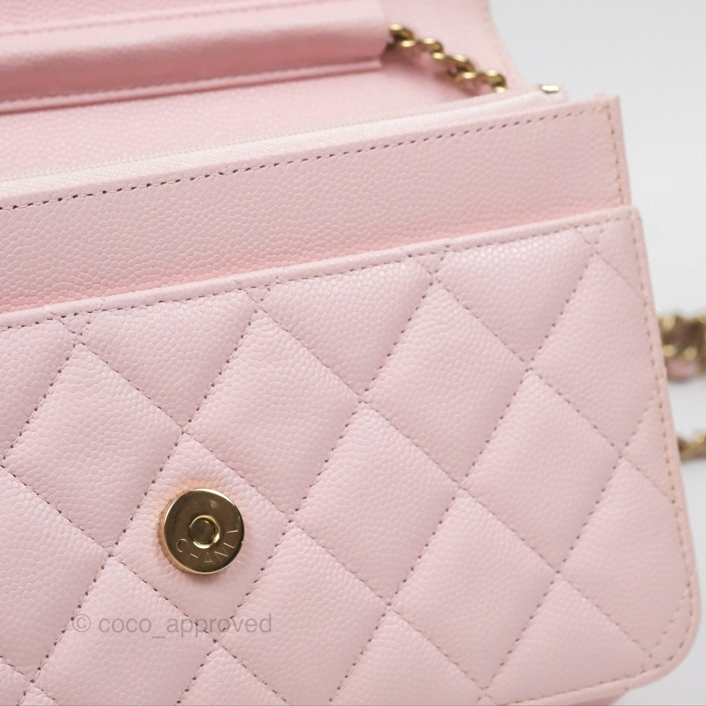 Chanel Quilted Classic Wallet on Chain WOC Pink Caviar Gold Hardware