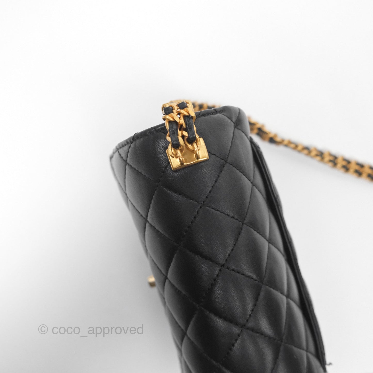 Chanel Flap Bag with Logo Enamel Chain Black Lambskin 22B