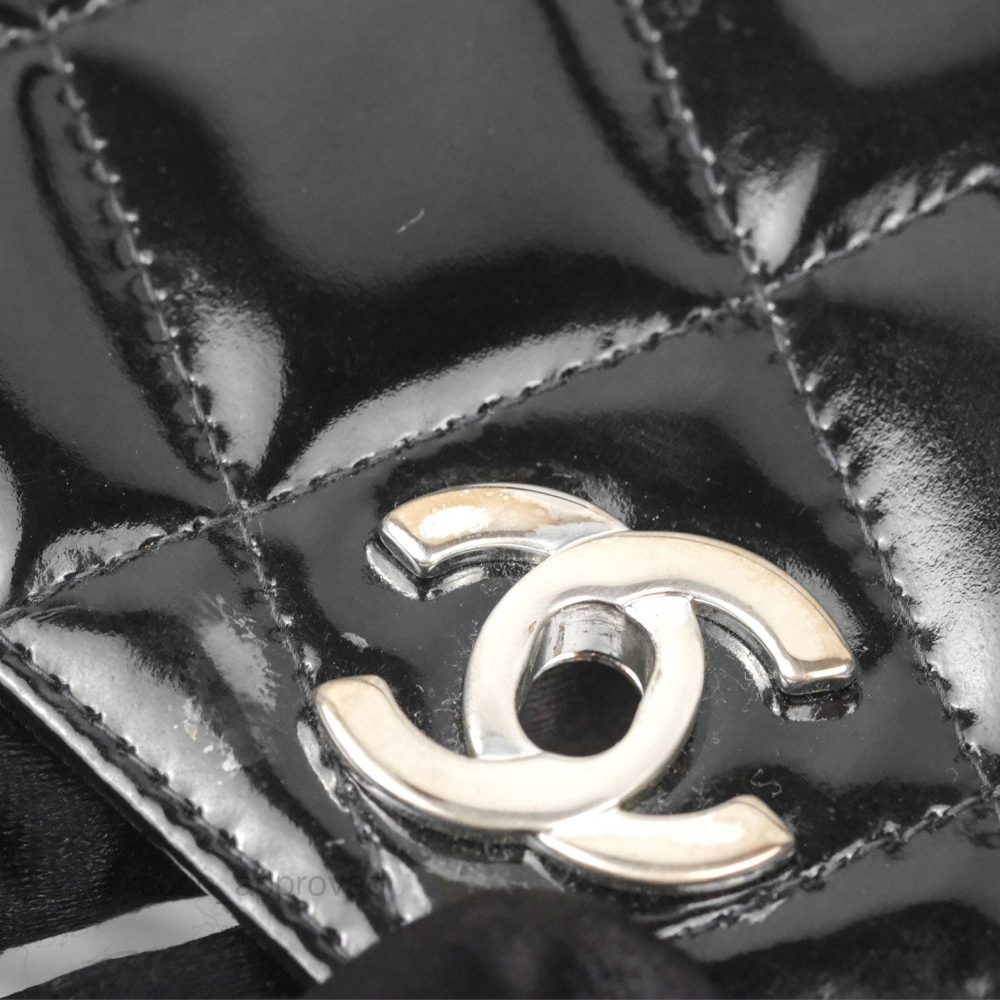 Chanel Vintage Tote Quilted Black Patent Silver Hardware