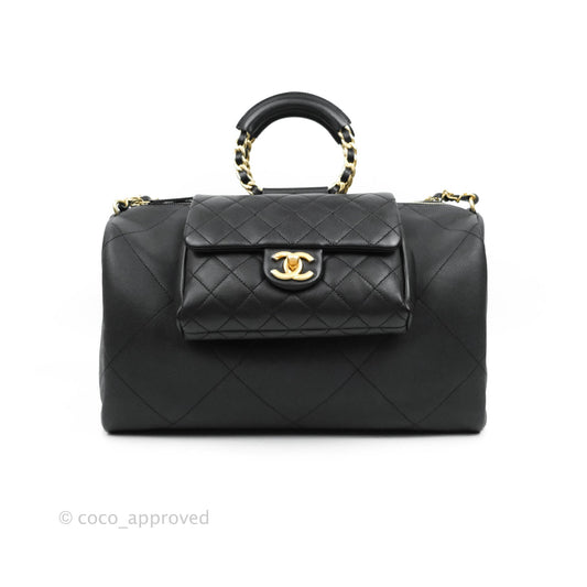 Chanel Large Circular Handle Bowling Bag Caviar Black Aged Gold Hardware