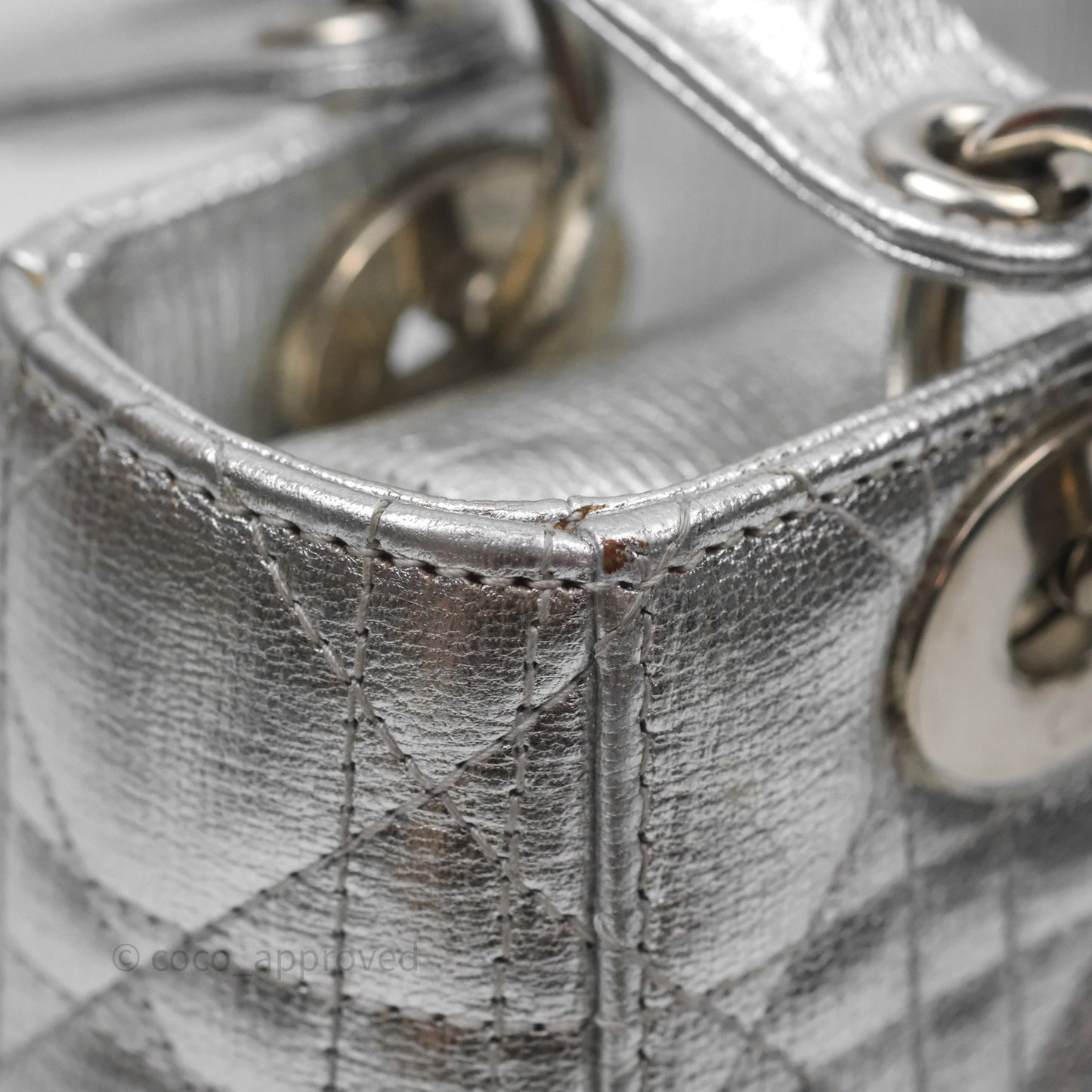 Christian Dior Small Lady Dior My ABCDior Silver Metallic Grained Calfskin Cannage