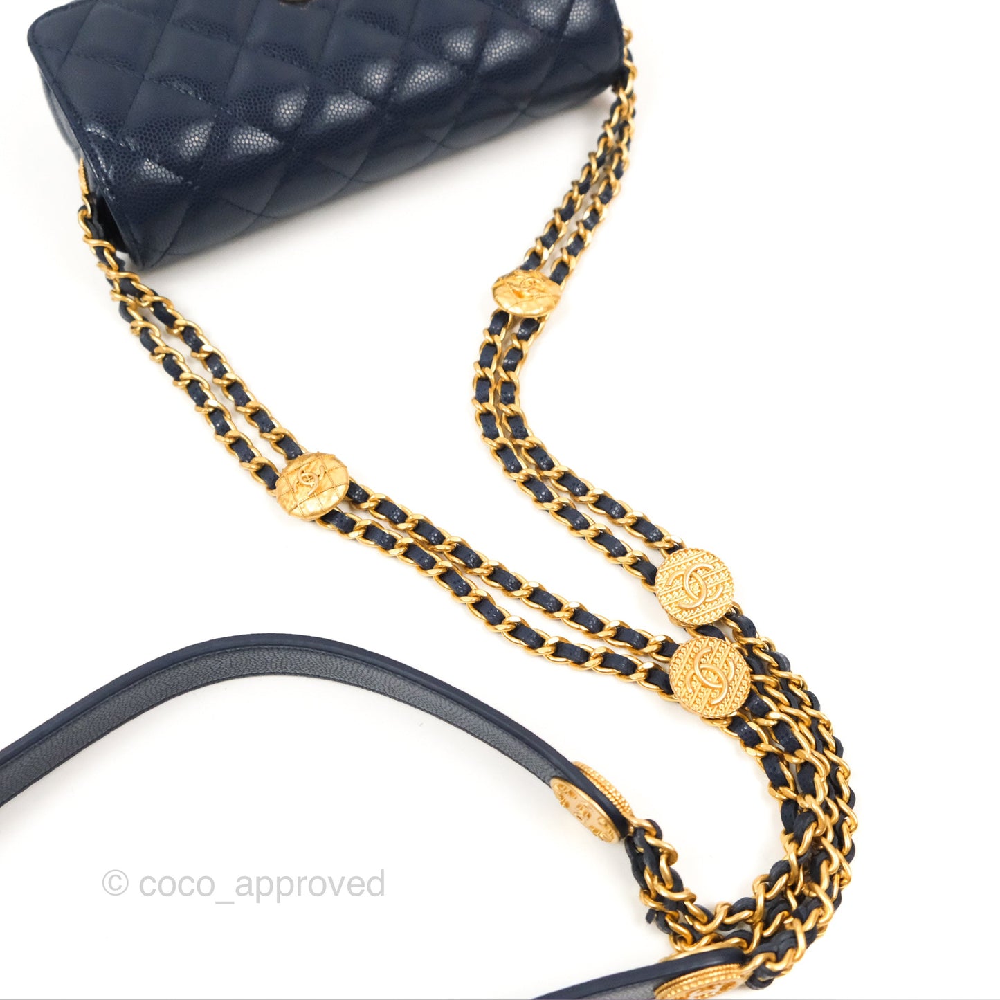 Chanel Twist Your Button Phone Bag Navy Shiny Caviar Aged Gold Hardware 22A
