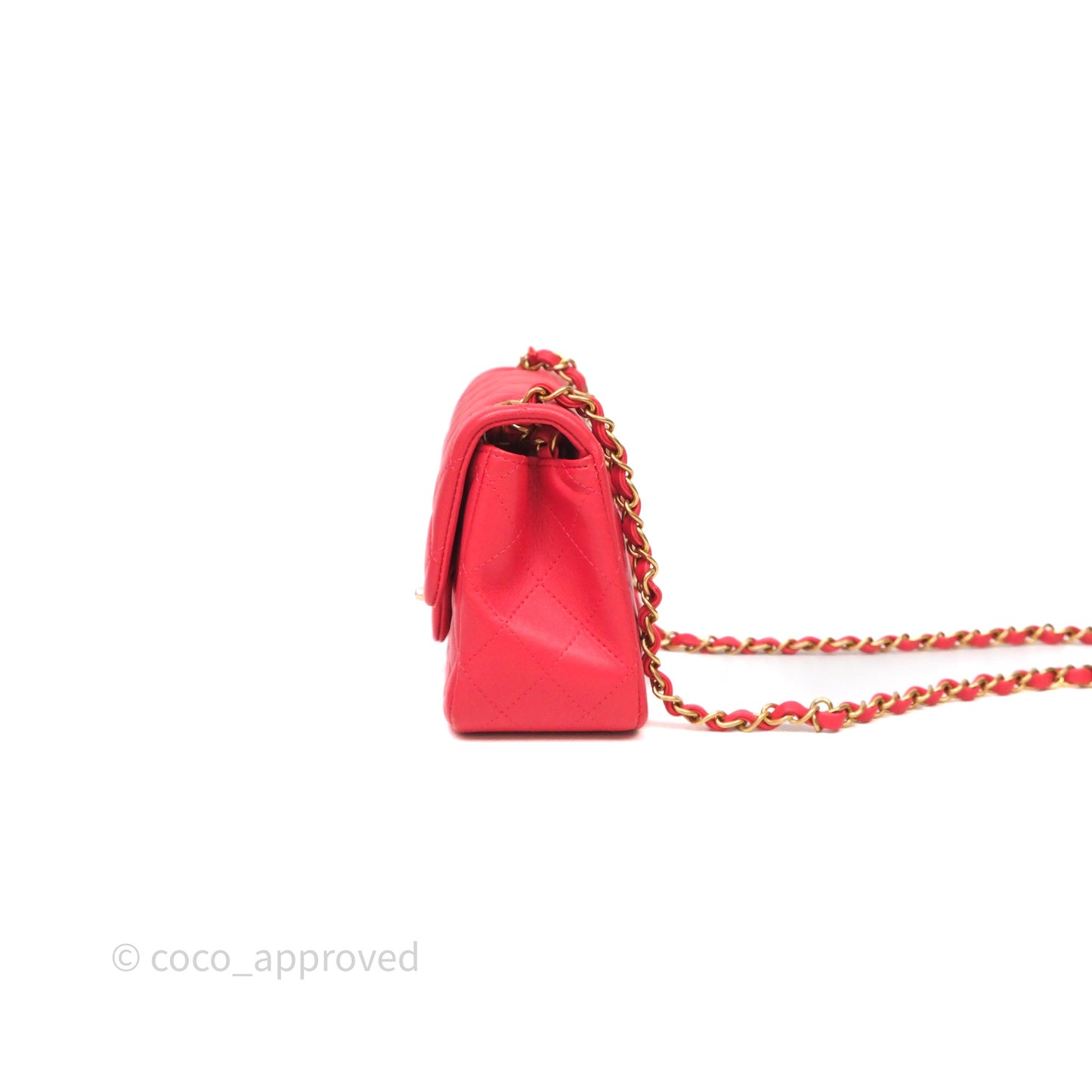 Chanel Mini Square Quilted Red Lambskin Aged Gold Hardware