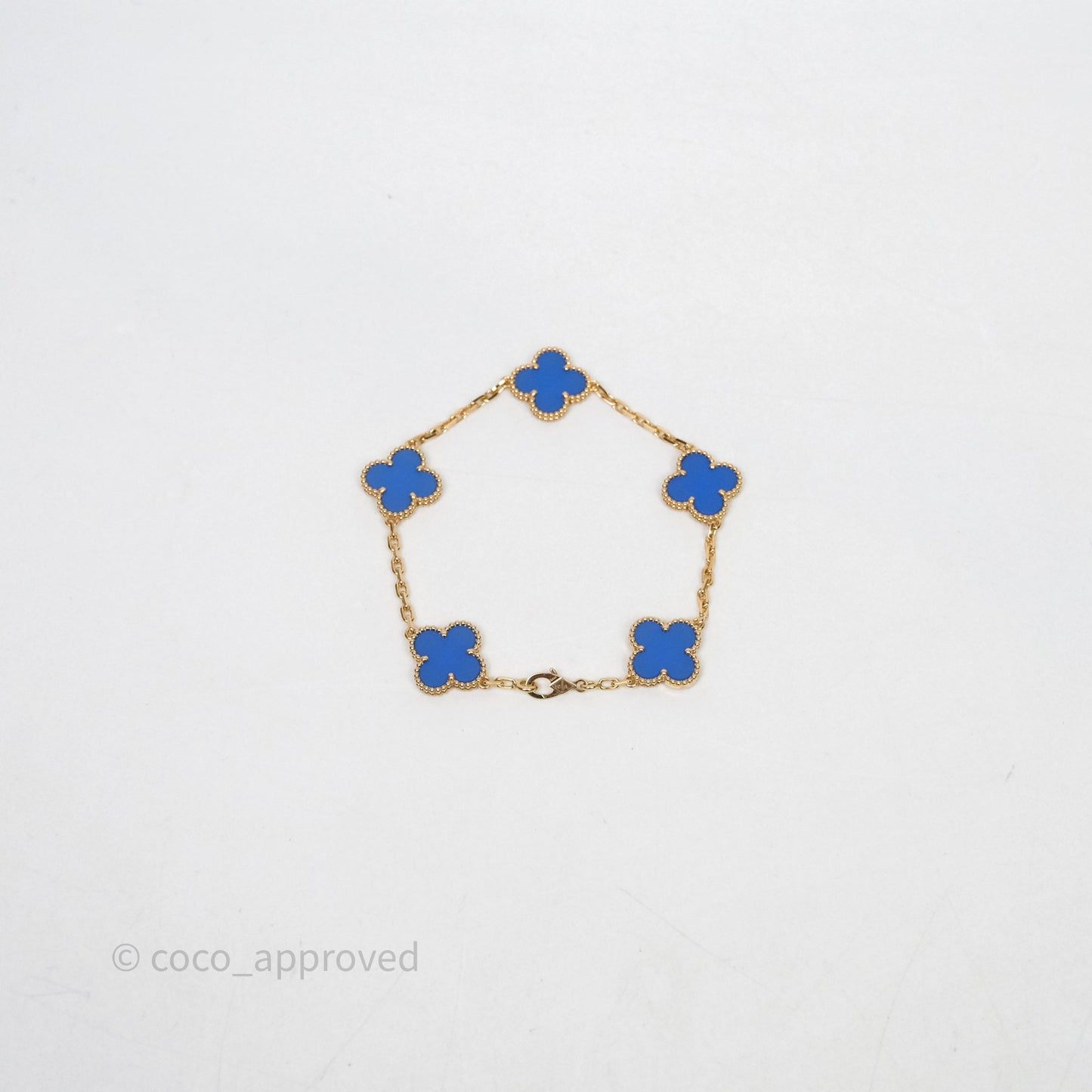 Van Cleef & Arpels Vintage Alhambra 5 Motifs Blue Agate Yellow Gold Bracelet