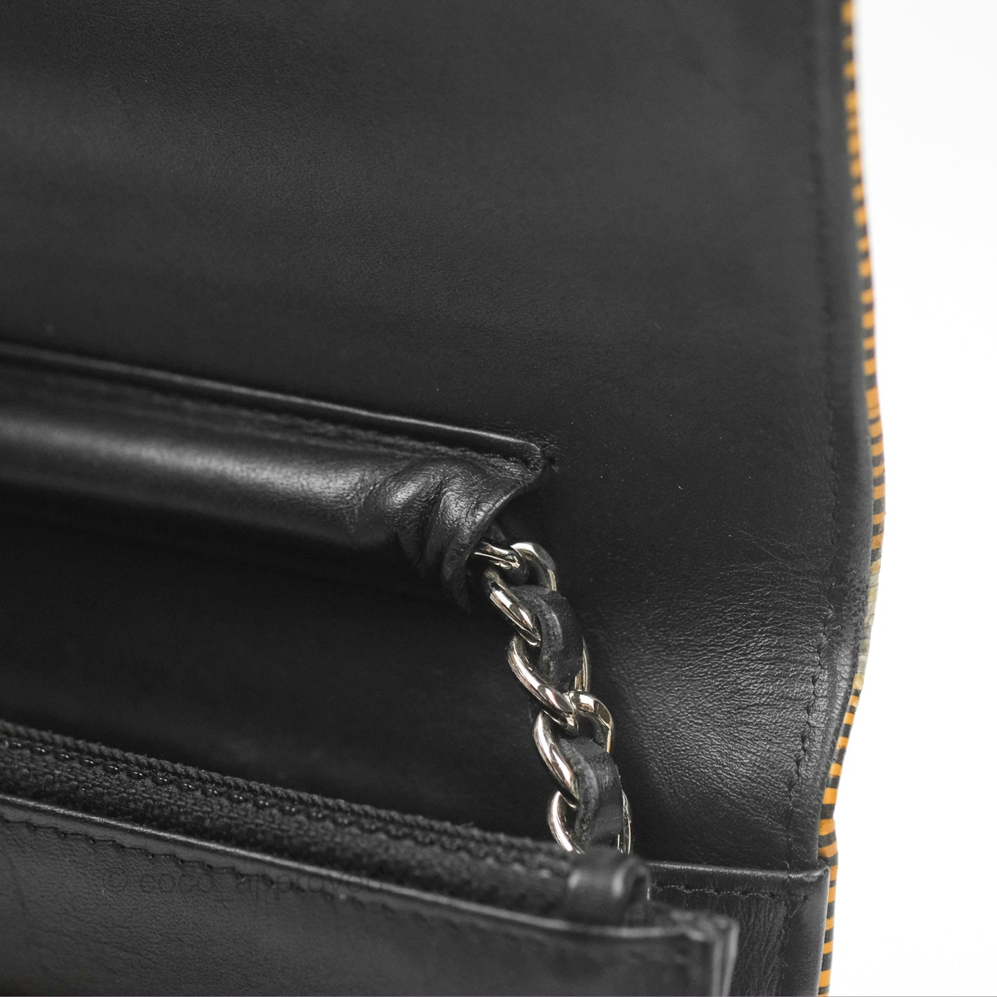 Chanel Wallet on Chain Yellow Black Striped Patent Silver Hardware