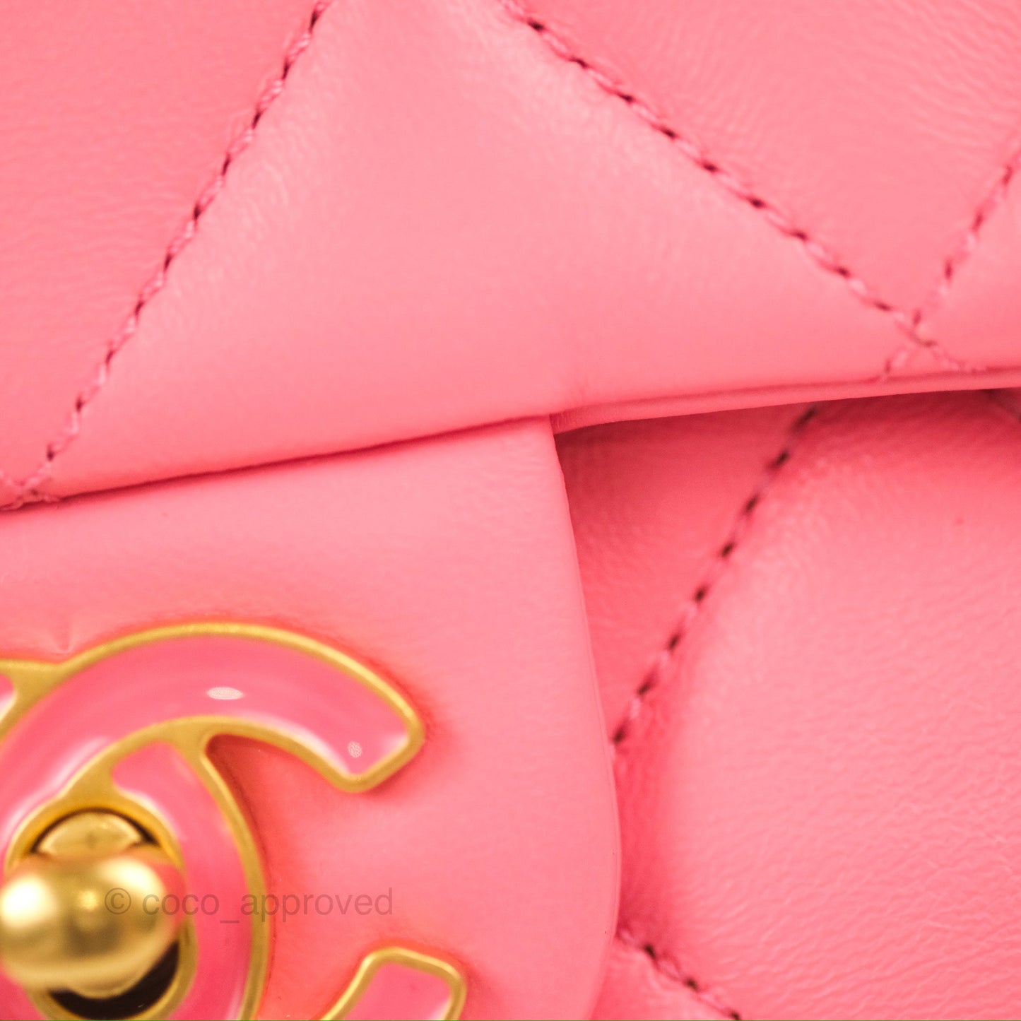 Chanel Quilted Pending CC Enamel Flap Pink Lambskin Aged Gold Hardware 22P