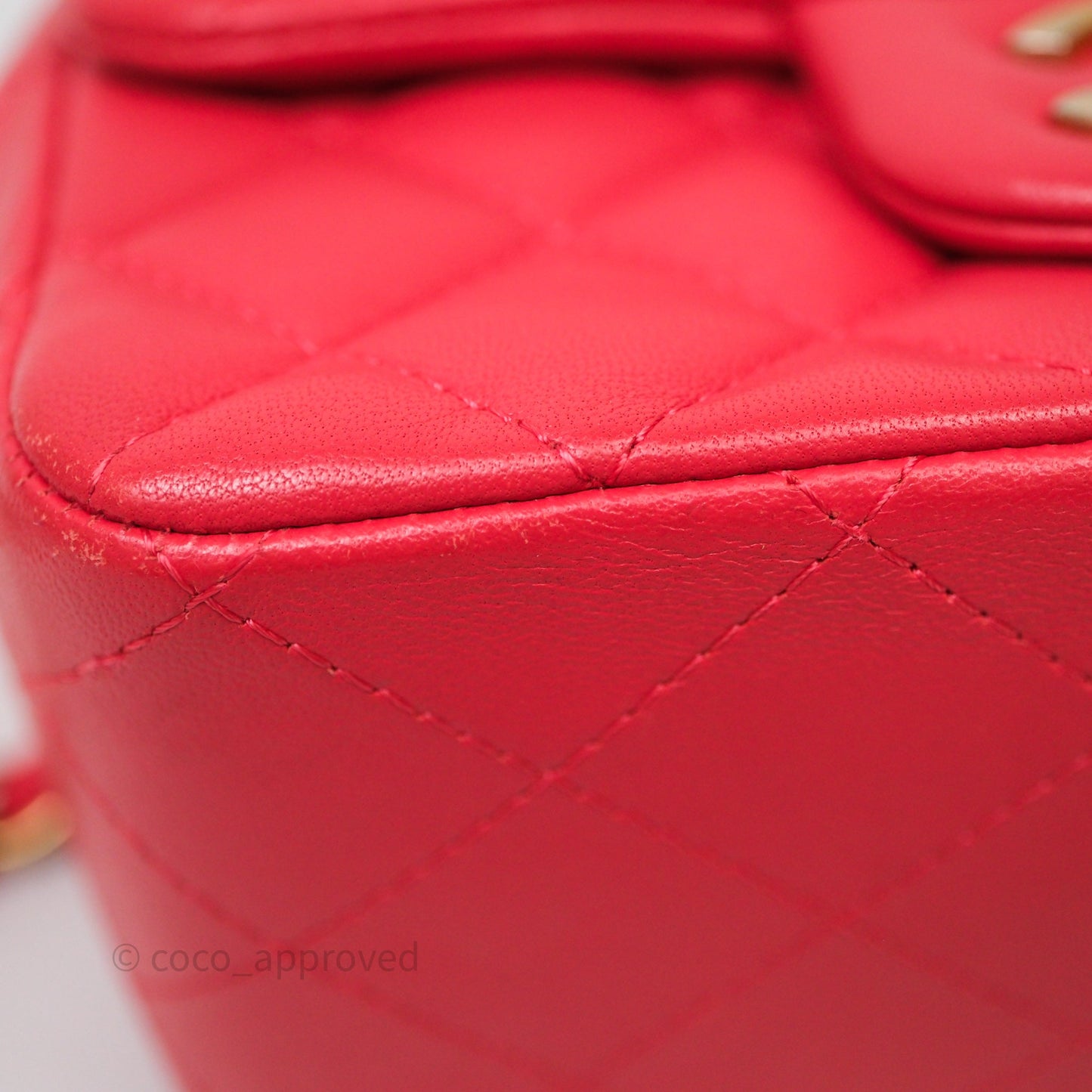 Chanel Mini Square Quilted Red Lambskin Aged Gold Hardware