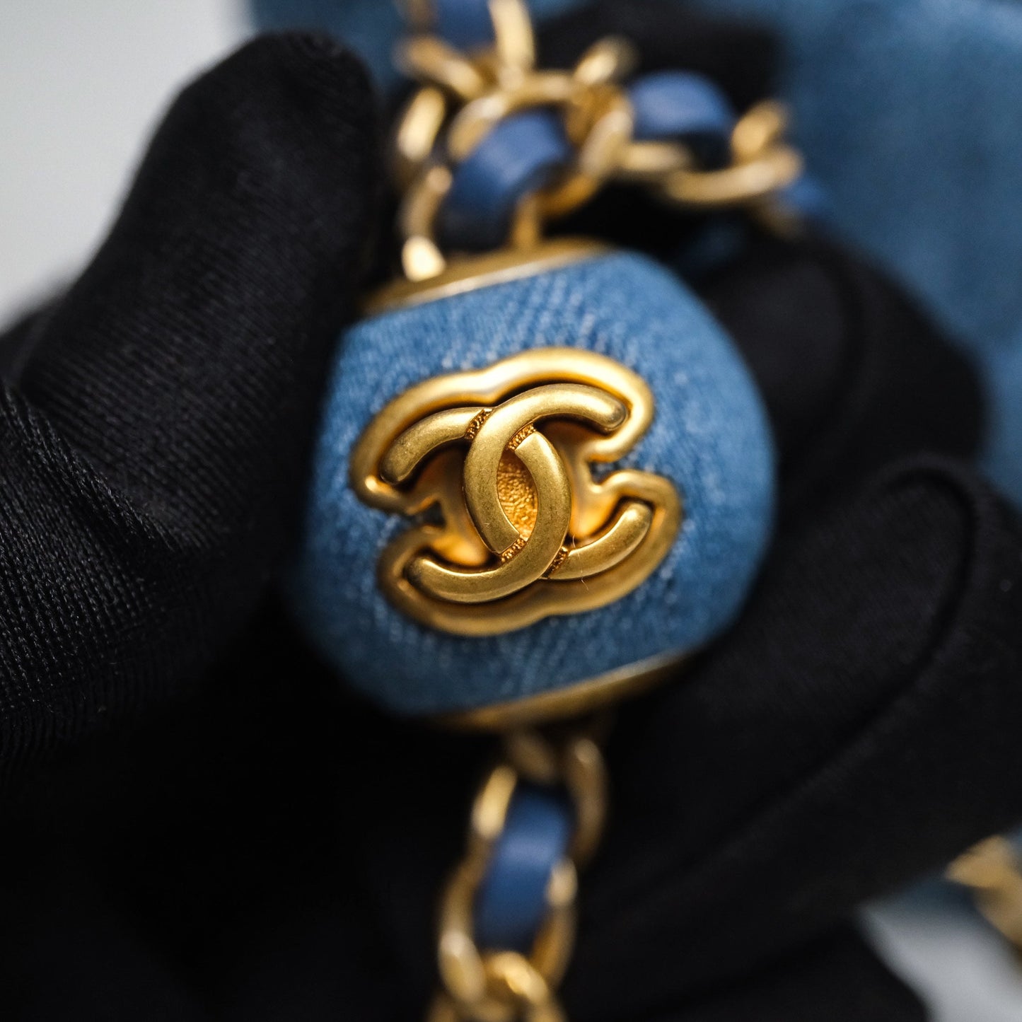Chanel Mini Rectangular Pearl Crush Flap Quilted Denim Aged Gold Hardware