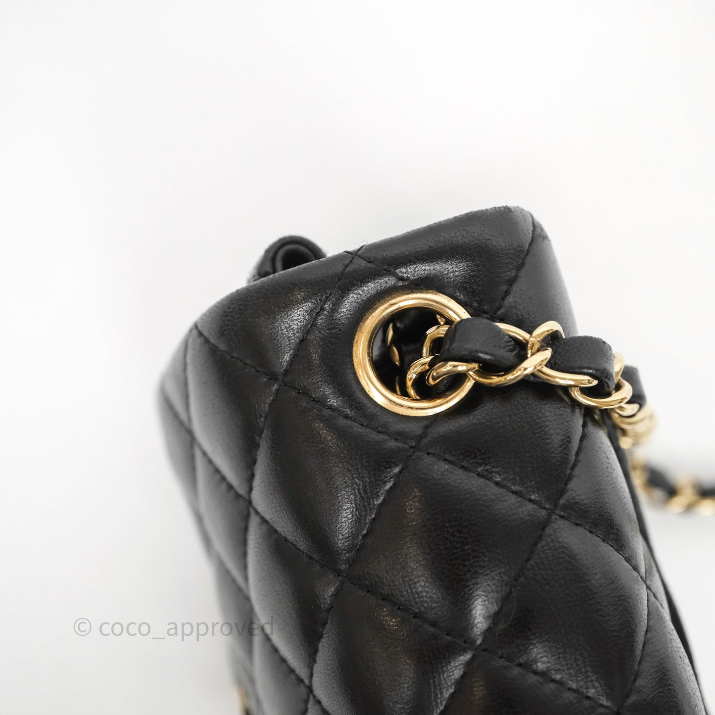 Chanel Mini Square Quilted Black Lambskin Gold Hardware