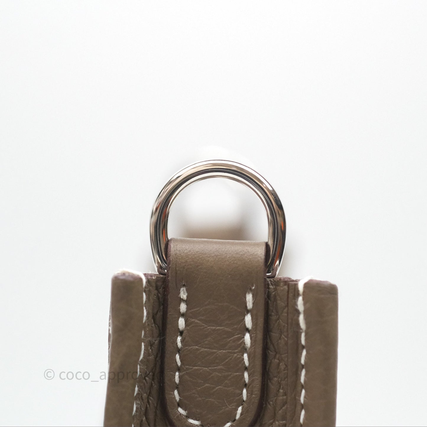 Hermès Mini Evelyne 16 Etoupe 18 Clemence Palladium Hardware with Bleu Indigo Strap
