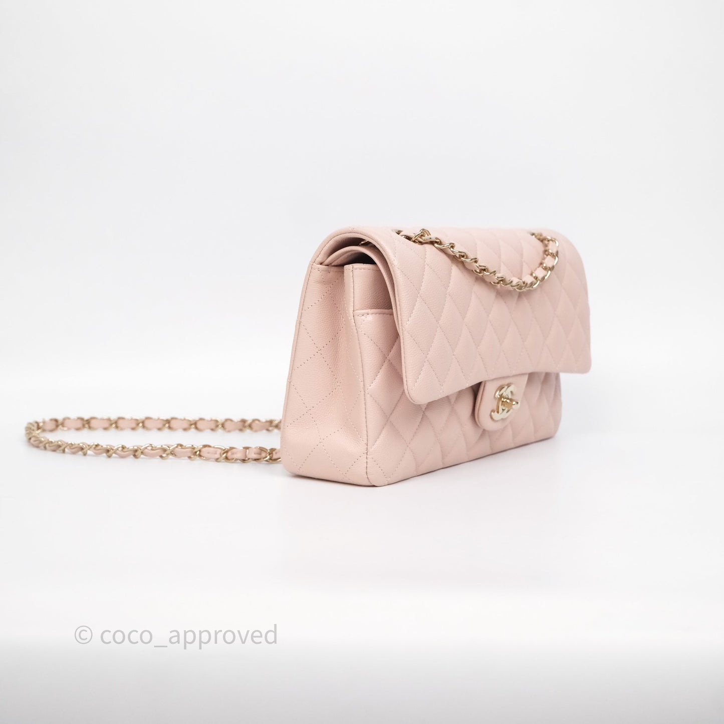 Chanel Classic M/L Medium Flap Quilted Pink Caviar Gold Hardware