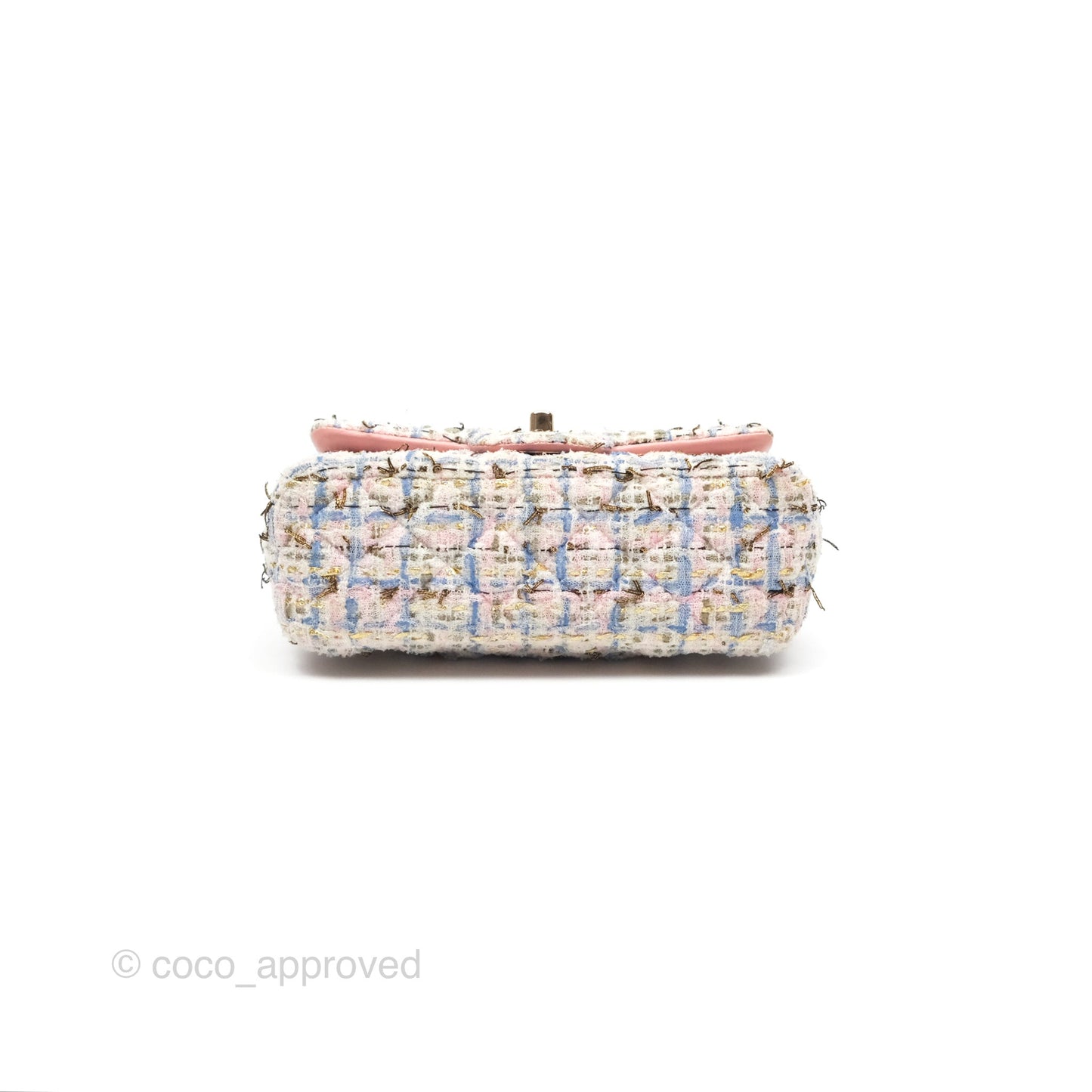 Chanel Mini Rectangular Flap Pink/ Blue/ Gold Tweed Gold Hardware