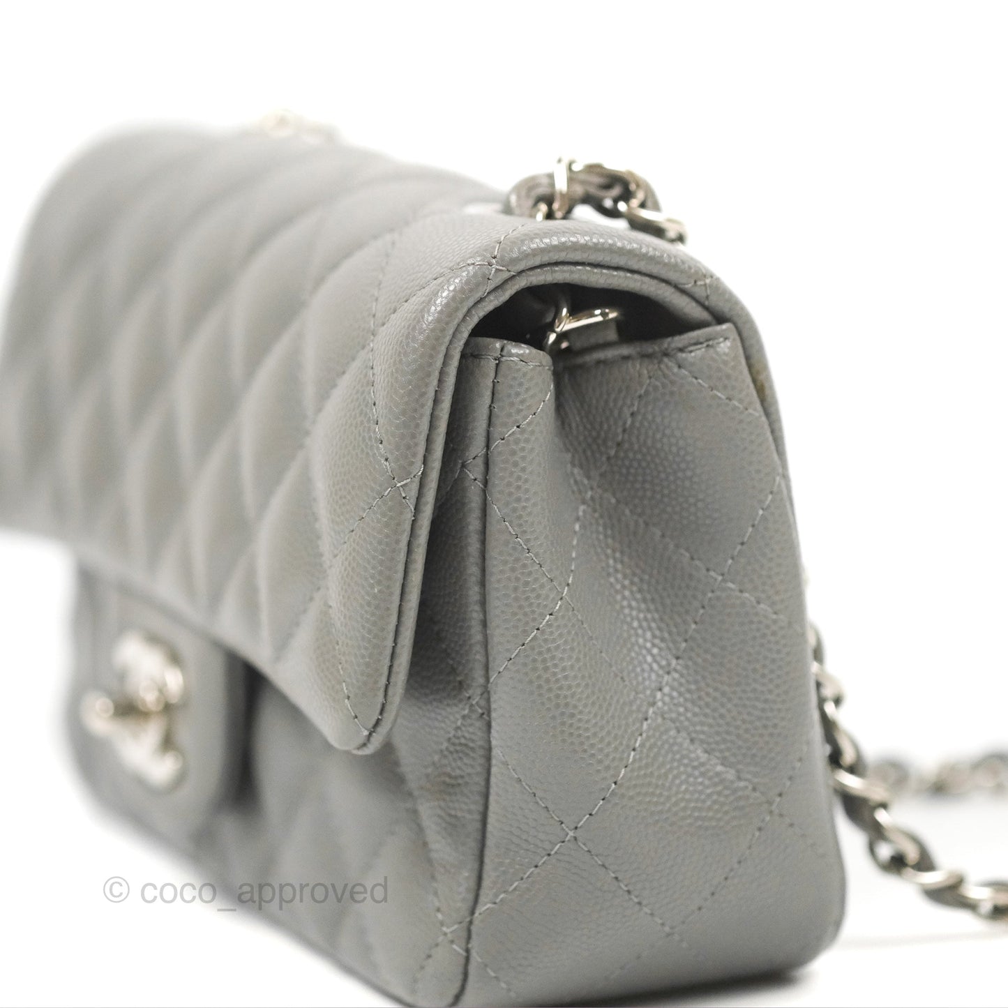 Chanel Quilted Mini Rectangular Flap Grey Caviar Silver Hardware 17B