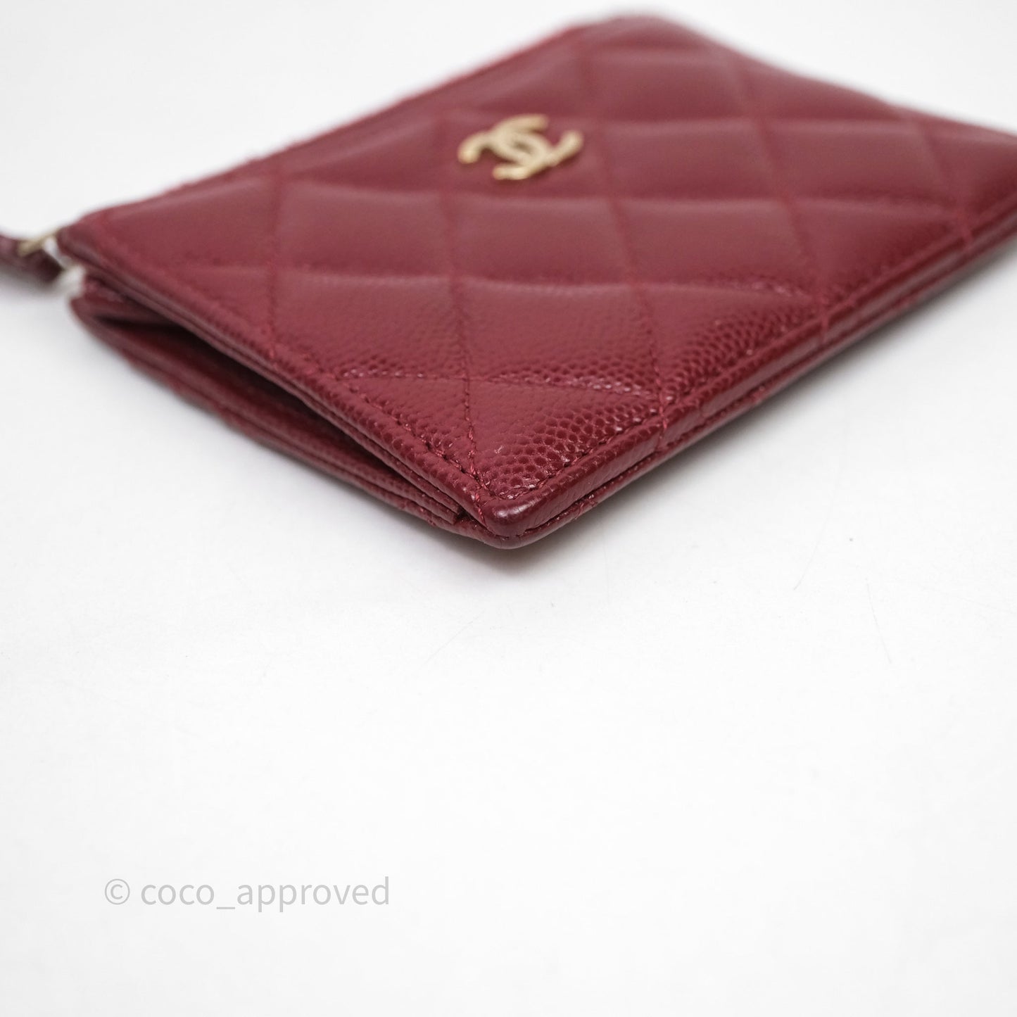 Chanel Classic Caviar Zipped Card Holder Burgundy Gold Hardware
