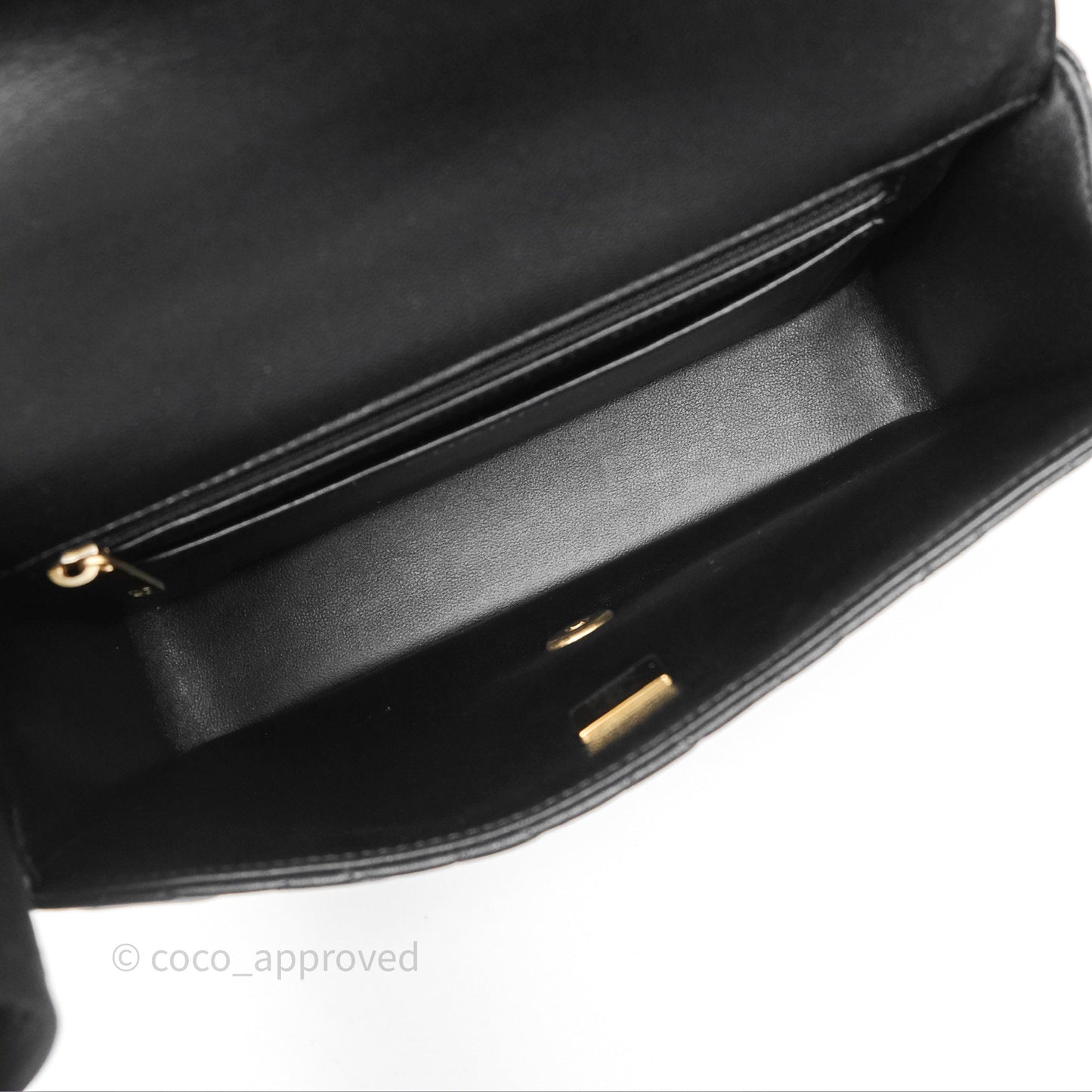 Chanel Logo Top Handle Small Flap Bag Black Lambskin Gold Hardware 24C