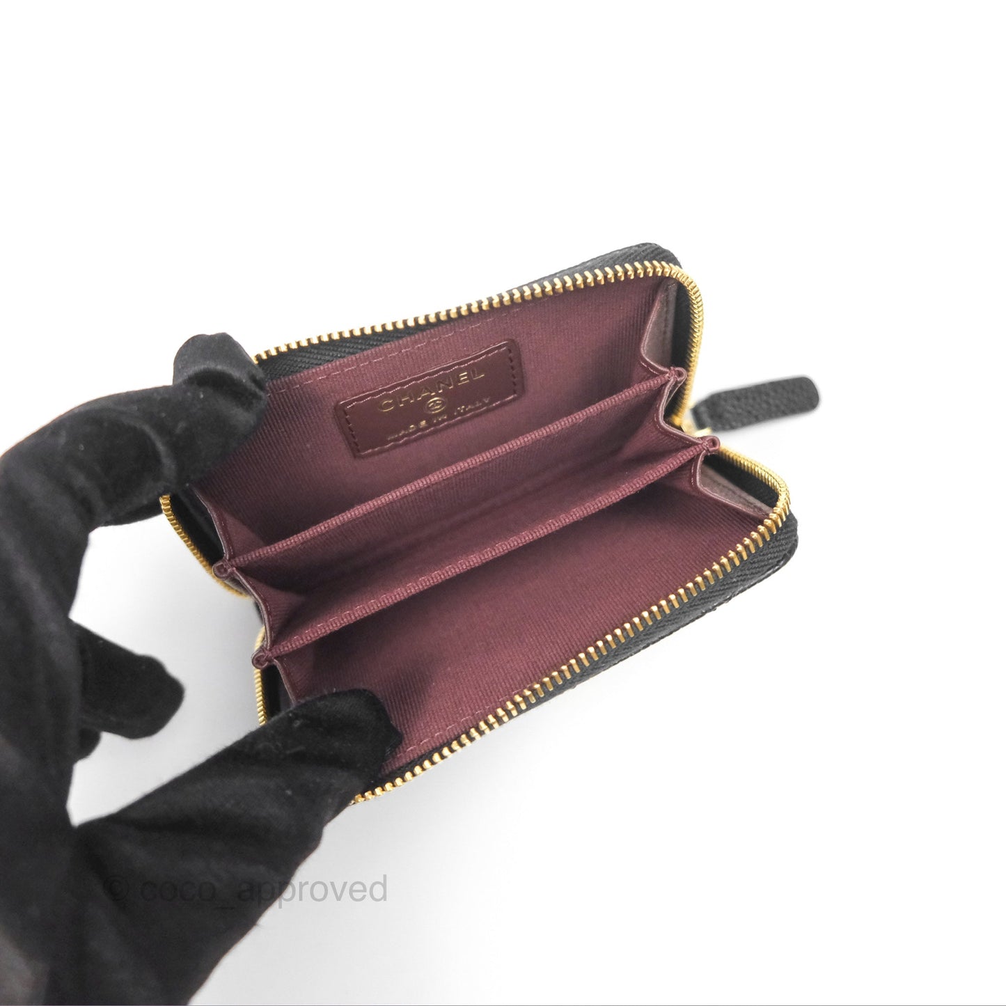 Chanel Classic Zipped Coin Purse Black Caviar Gold Hardware