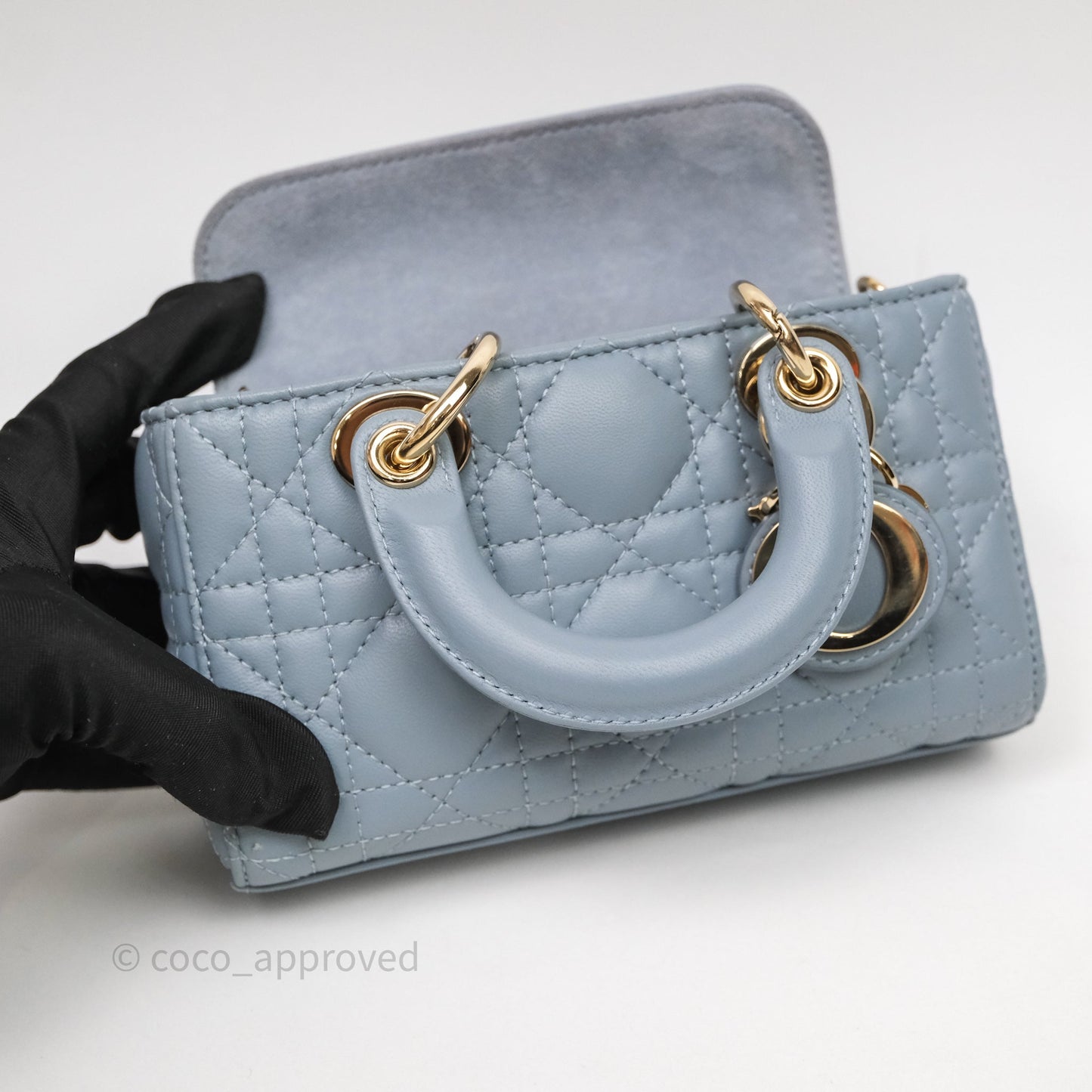 Christian Dior Micro Lady D-Joy Bag Blue Cannage Lambskin Light Gold Hardware