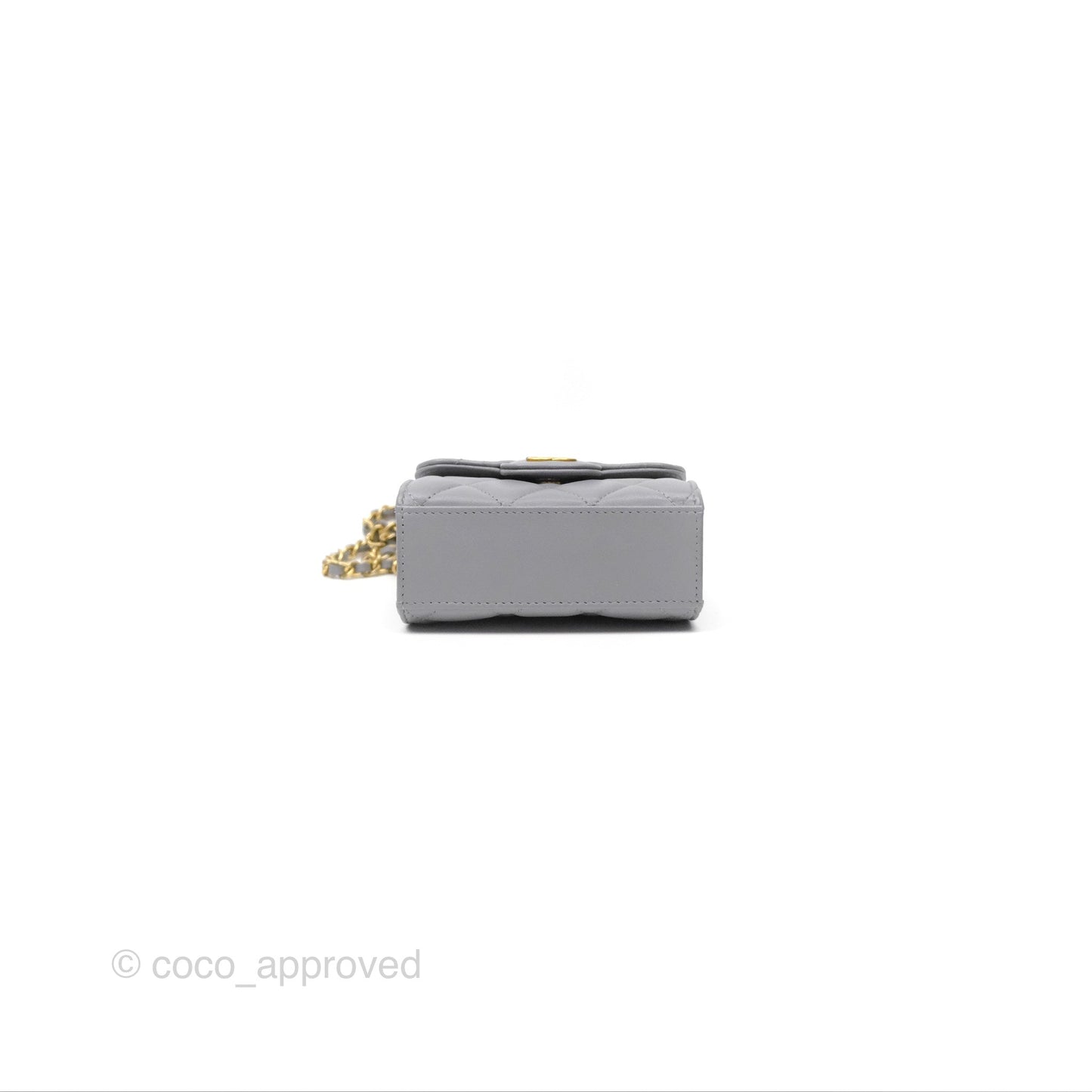 Chanel Mini Metal Handle Clutch With Chain Grey Lambskin Gold Hardware