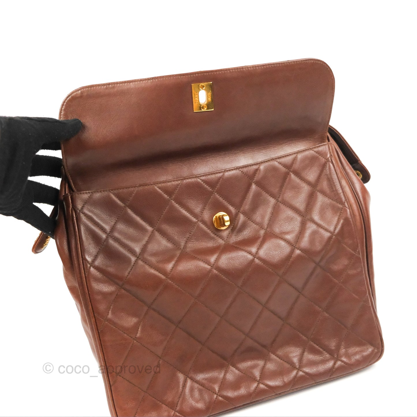 Chanel Vintage Tote Bag Quilted Brown 24K Gold Hardware