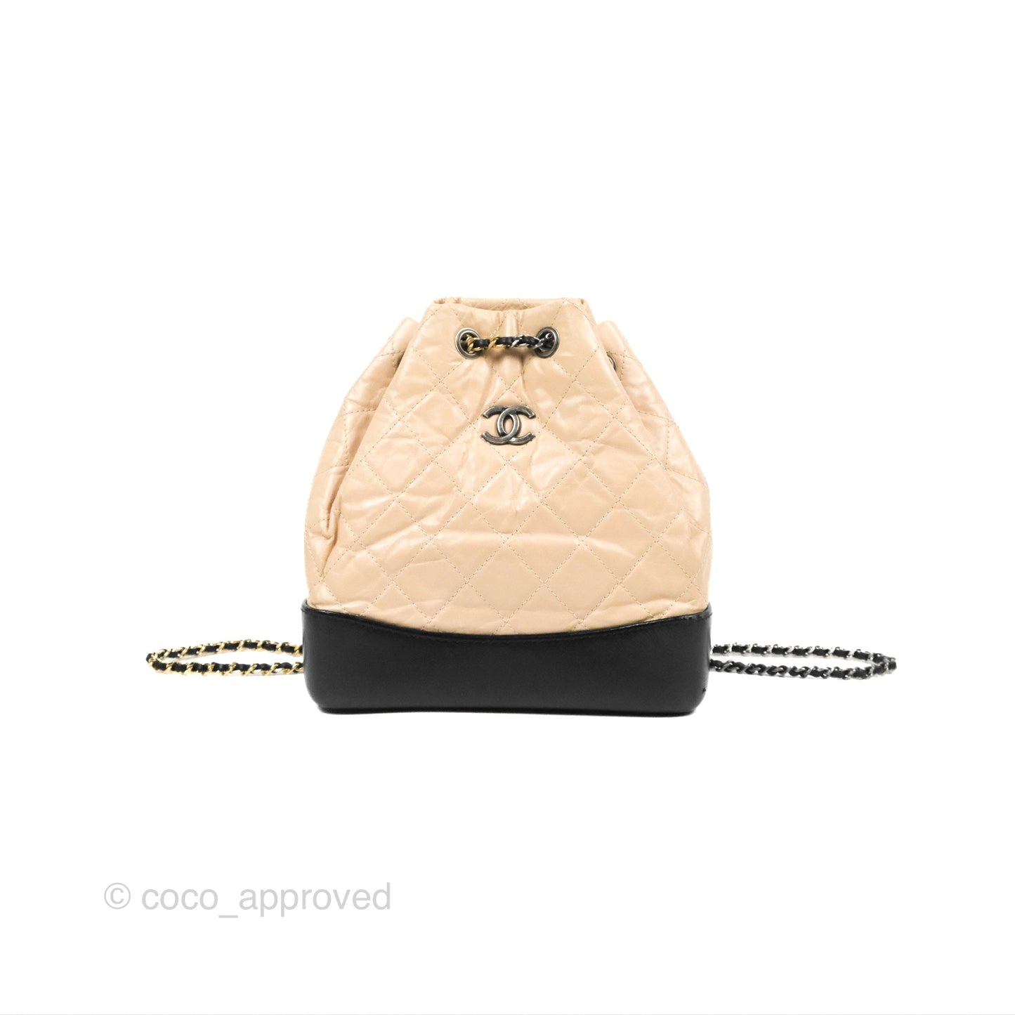 Chanel Small Gabrielle Backpack Beige Black Aged Calfskin