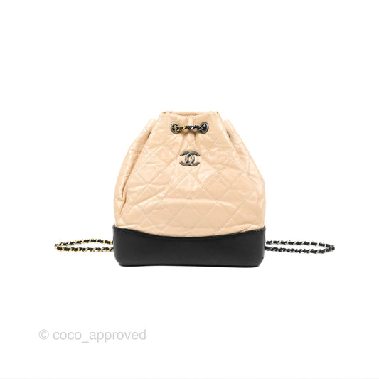 Chanel Small Gabrielle Backpack Beige Black Aged Calfskin