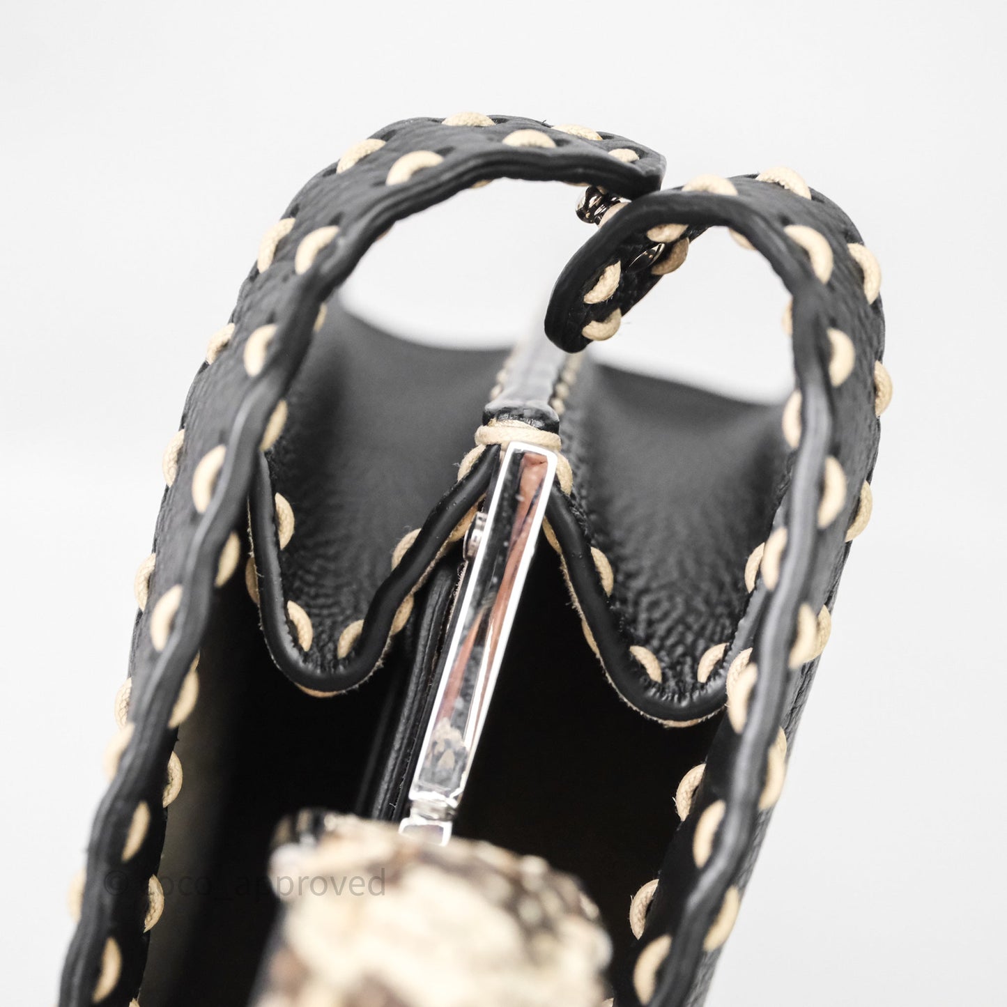 Fendi Peekaboo ISeeU Python Handle Handbag Black Calfskin Silver Hardware