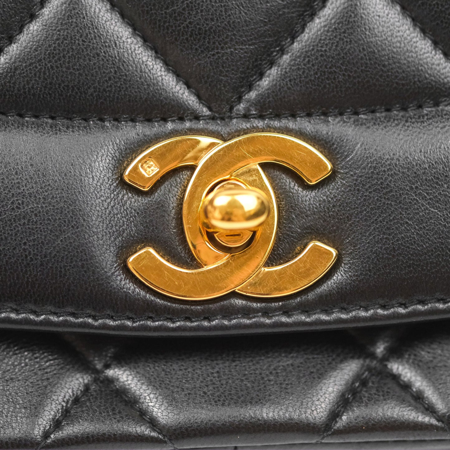Chanel Vintage Medium Classic Diana Bag Quilted Black Lambskin 24K Gold Hardware