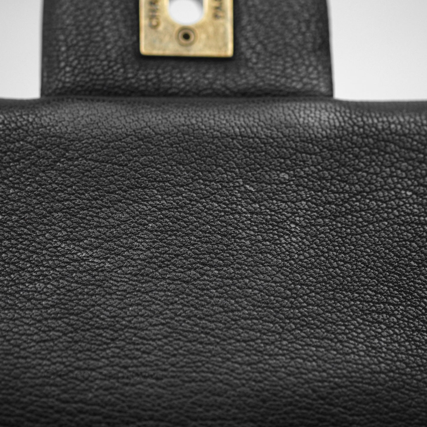 Chanel Quilted Medium Eyelet Flap Bag Black Patent Aged Gold Hardware