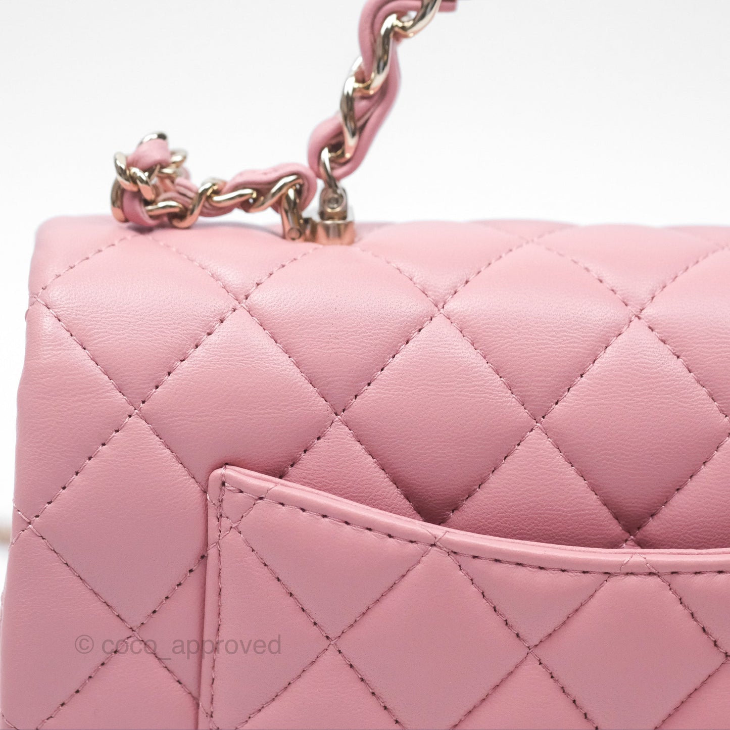 Chanel Top Handle Mini Rectangular Flap Bag Pink Lambskin Gold Hardware