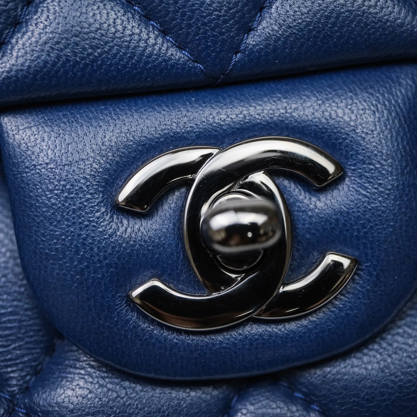 Chanel Mini Rectangular Flap Quilted Navy Lambskin Silver Hardware