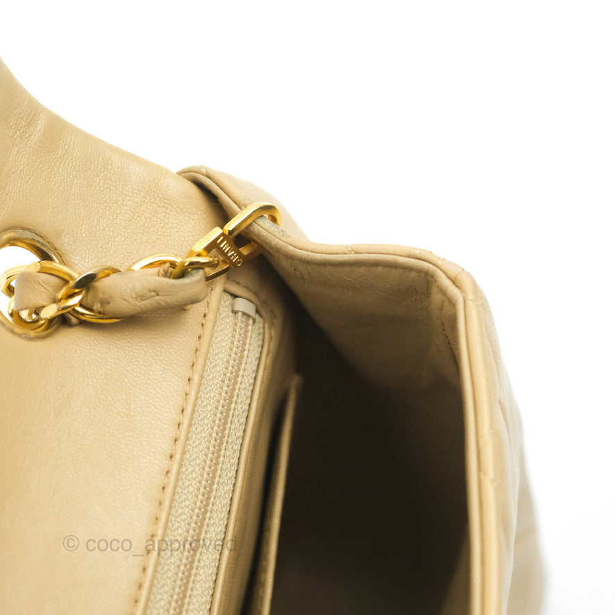 Chanel Vintage Square Flap Bag Beige Lambskin 24K Gold Hardware