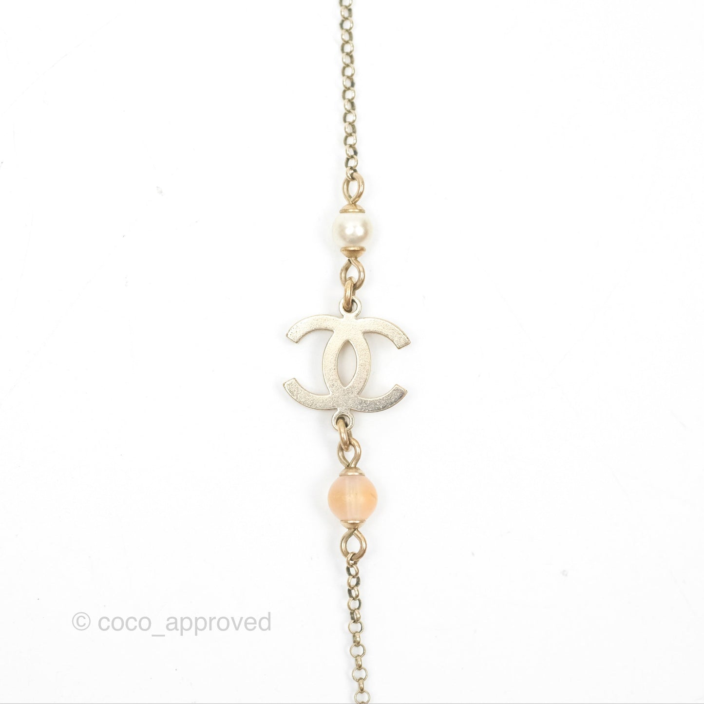 Chanel Heart Pearl CC Necklace Gold Tone 21B