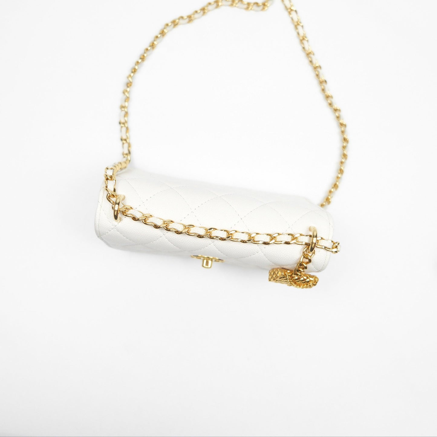 Chanel Mini WOC Bag Charm White Caviar Gold Hardware