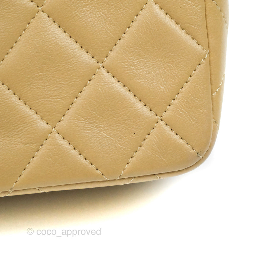 Chanel Vintage Square Flap Bag Beige Lambskin 24K Gold Hardware