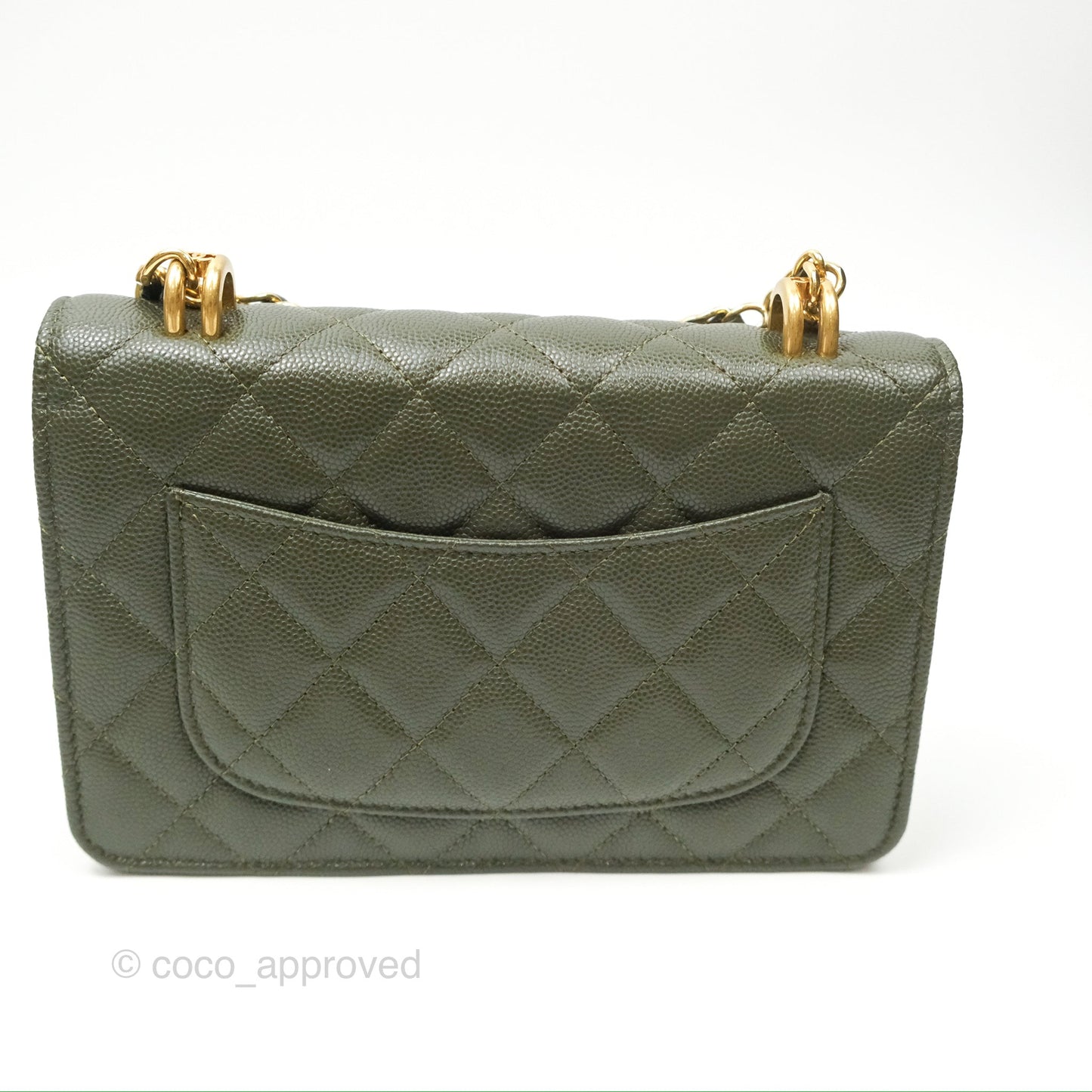 Chanel Coco First Wallet On Chain WOC Dark Olive Green Caviar Gold Hardware 22K