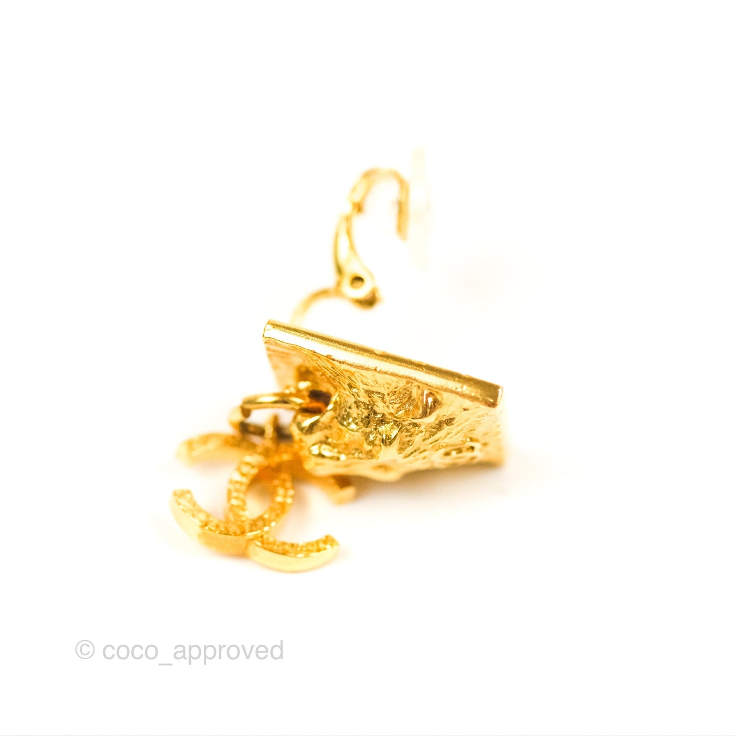 Chanel Lion CC Drop Ear Clip Gold Tone 22A