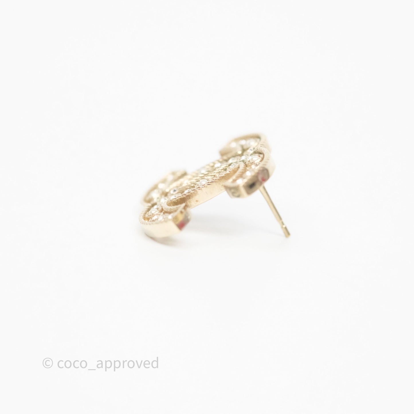 Chanel CC Crystals Pearl Earrings Gold Tone 19S