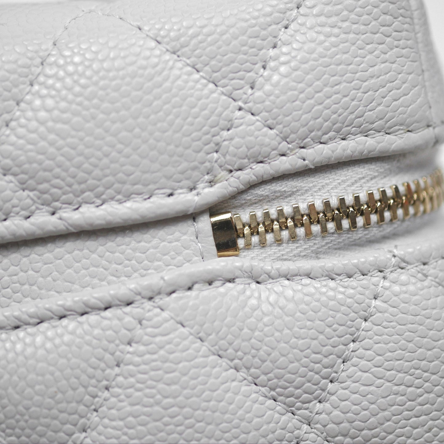 Chanel Top Handle Long Vanity with Chain Light Grey Caviar Gold Hardware
