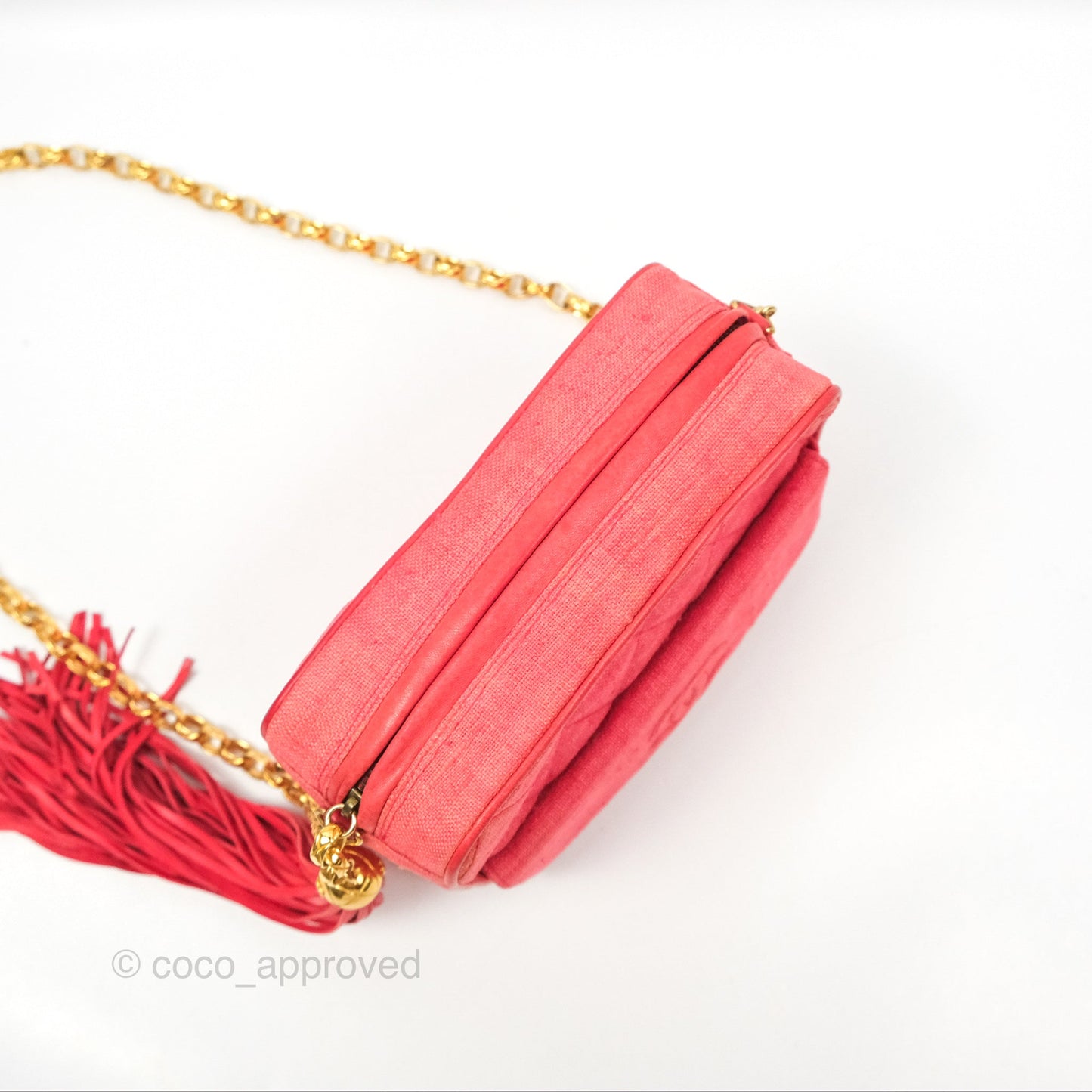 Chanel Vintage Small Tassel Camera Bag Dark Pink Canvas Gold Hardware